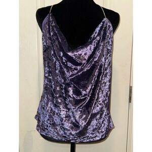 Essue Purple Crushed Velvet Cowl Neck Chain T-Back Camisole Top LT13116 NWT M
